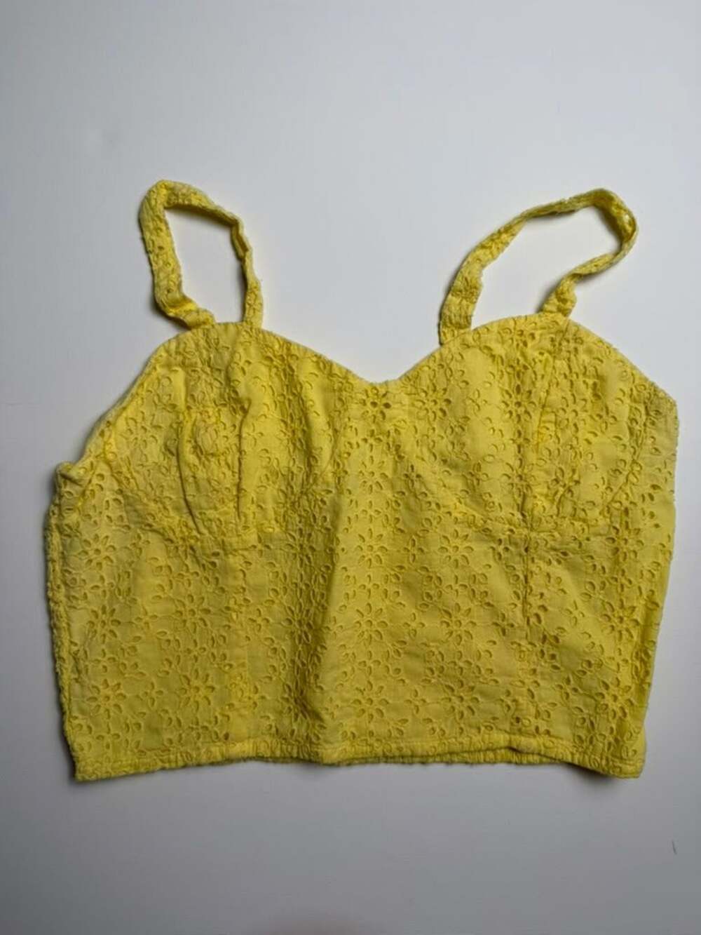 Cottagecore Yellow Eyelet Cotton Cropped Tank Smocked Back Top Bralette Large